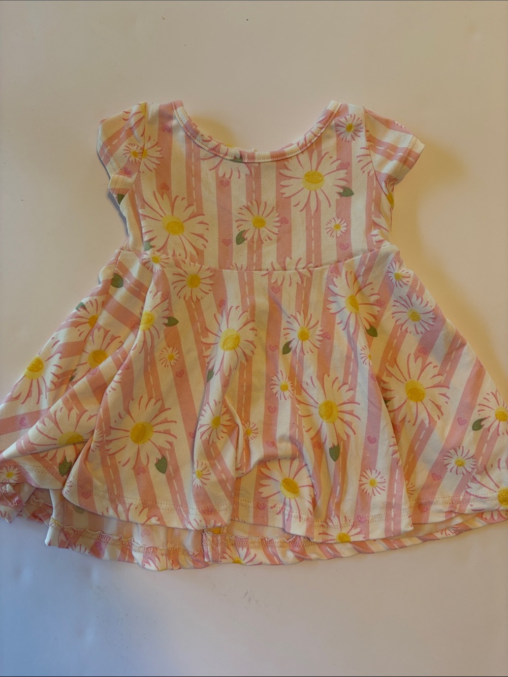 Girls Pink Daisy Stripe Casual Dress